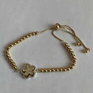 Gold Silver Tone Floral Adjustable Bracelet NWT